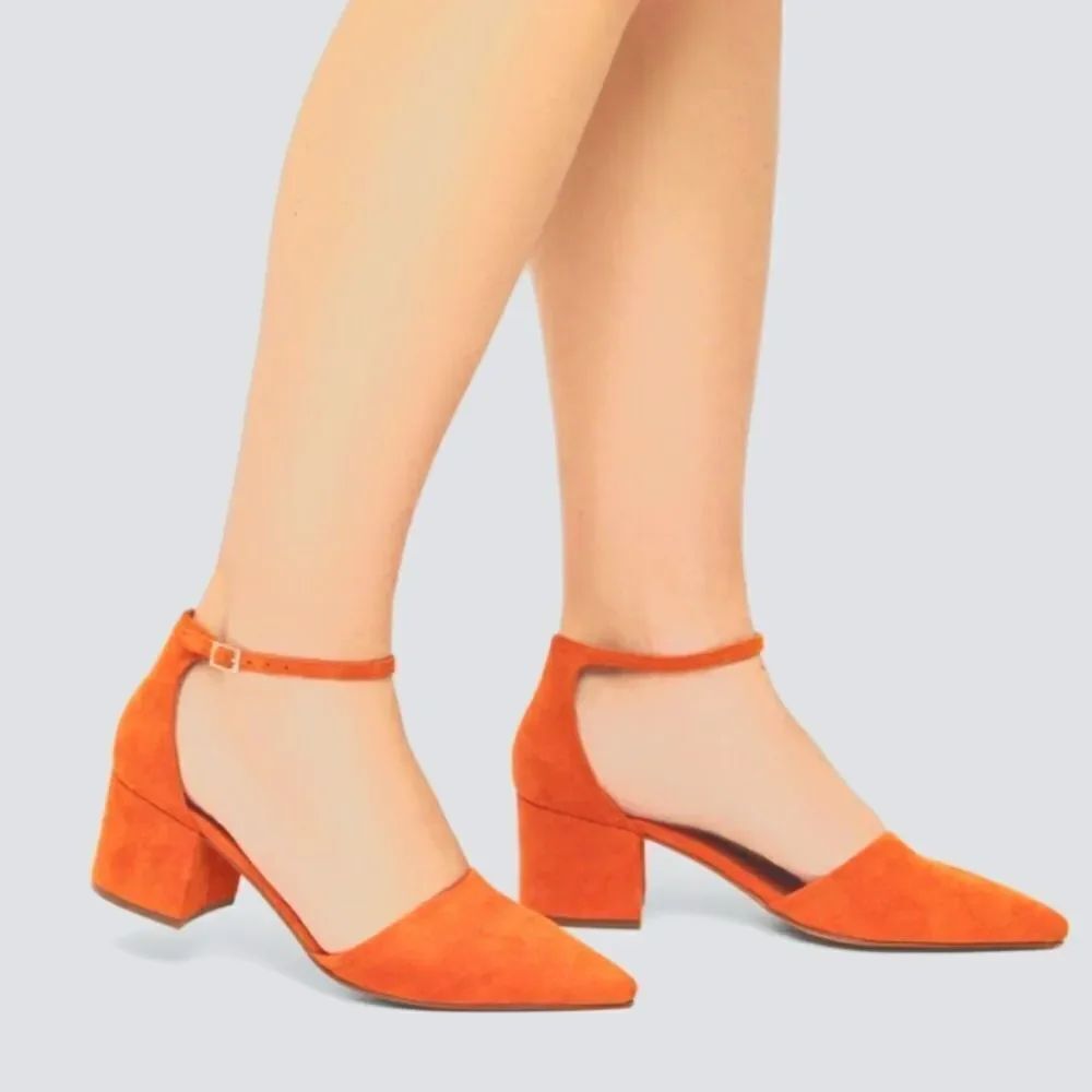 BRAND NEW POINTED TOE ADJUSTABLE ANKLE STRAPS BUCKLE CHUNKY BLOCK PUMP HEEL